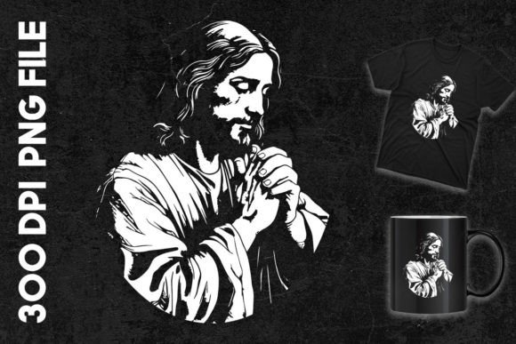Jesus is Praying Clipart for T-Shirt Designs