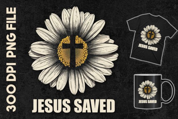 Jesus Saved a Cross Daisy T-Shirt Designs